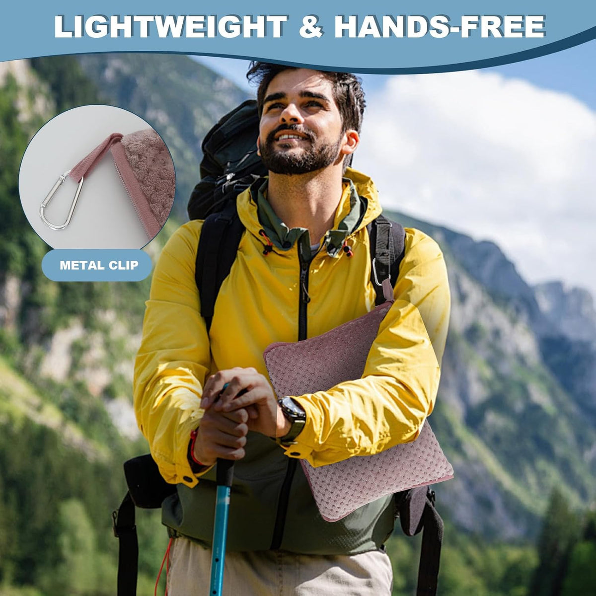 Travel Blanket Airplane Compact with Bag, Travel Essentials 3 in 1 Packable Airplane Blanket, Travel Pillow and Blanket Set, Inflatable Pillow, Luggage Sleeve & Backpack Clip (Light Grey)