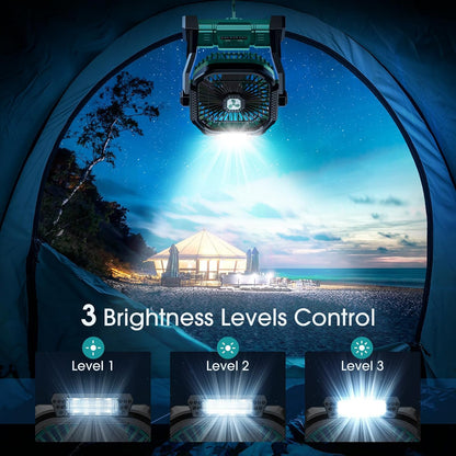 Portable Fan Rechargeable, 20000mAh Cordless Battery Powered Fan with LED Lantern Battery Operated for Travel Bedroom Home Camping Tent Office Beach Desk Fishing Table