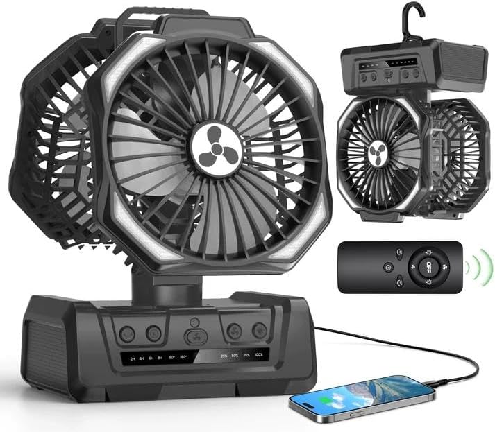 Portable Fan Rechargeable, 20000mAh Cordless Battery Powered Fan with LED Lantern Battery Operated for Travel Bedroom Home Camping Tent Office Beach Desk Fishing Table