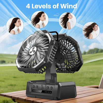 Portable Fan Rechargeable, 20000mAh Cordless Battery Powered Fan with LED Lantern Battery Operated for Travel Bedroom Home Camping Tent Office Beach Desk Fishing Table