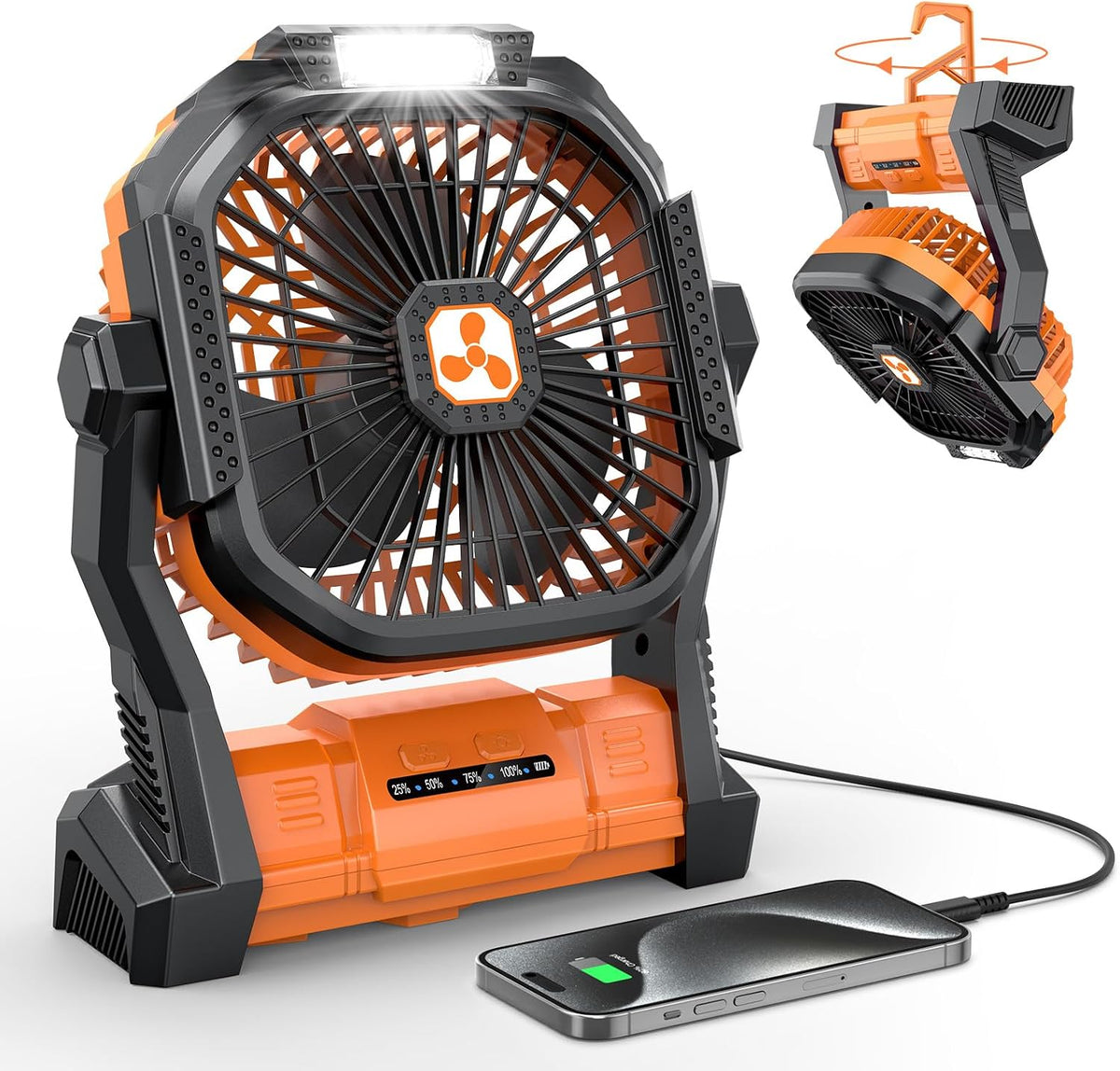 Portable Fan Rechargeable, 20000mAh Cordless Battery Powered Fan with LED Lantern Battery Operated for Travel Bedroom Home Camping Tent Office Beach Desk Fishing Table
