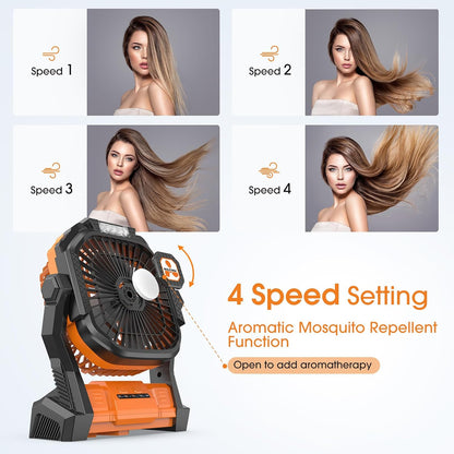 Portable Fan Rechargeable, 20000mAh Cordless Battery Powered Fan with LED Lantern Battery Operated for Travel Bedroom Home Camping Tent Office Beach Desk Fishing Table