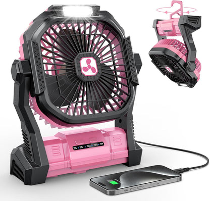 Portable Fan Rechargeable, 20000mAh Cordless Battery Powered Fan with LED Lantern Battery Operated for Travel Bedroom Home Camping Tent Office Beach Desk Fishing Table