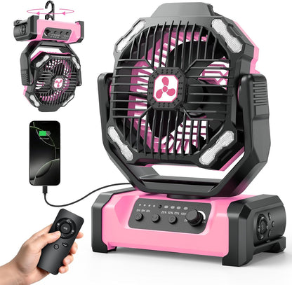 Portable Fan Rechargeable, 20000mAh Cordless Battery Powered Fan with LED Lantern Battery Operated for Travel Bedroom Home Camping Tent Office Beach Desk Fishing Table