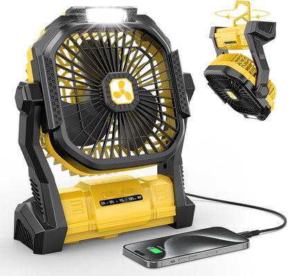 Portable Fan Rechargeable, 20000mAh Cordless Battery Powered Fan with LED Lantern Battery Operated for Travel Bedroom Home Camping Tent Office Beach Desk Fishing Table