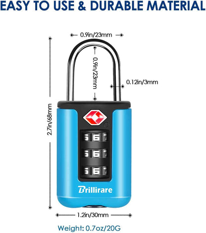 2 Pack TSA Approved Luggage Locks, Combination Travel Padlock, 3-Digit Waterproof Lock, TSA Accepted Outdoor Keyless Resettable Lock for Lockers, Bags, Backpack, Gym, Gate-Blue
