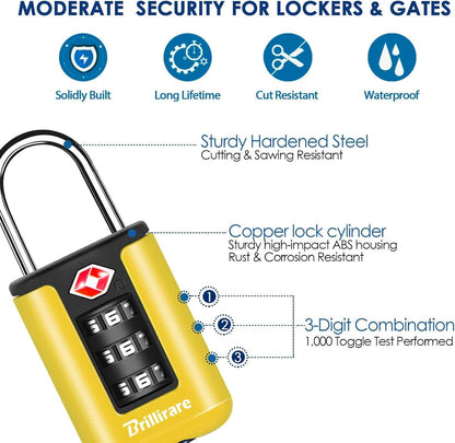 2 Pack TSA Approved Luggage Locks, Combination Travel Padlock, 3-Digit Waterproof Lock, TSA Accepted Outdoor Keyless Resettable Lock for Lockers, Bags, Backpack, Gym, Gate-Blue