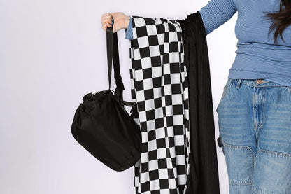 Soft Pink Checkered Dual-Sided Travel Blanket with Carrying Bag