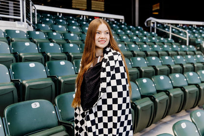 Soft Pink Checkered Dual-Sided Travel Blanket with Carrying Bag