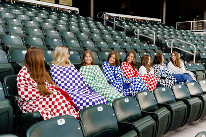 Soft Pink Checkered Dual-Sided Travel Blanket with Carrying Bag