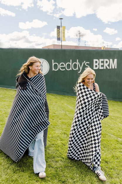 Soft Pink Checkered Dual-Sided Travel Blanket with Carrying Bag