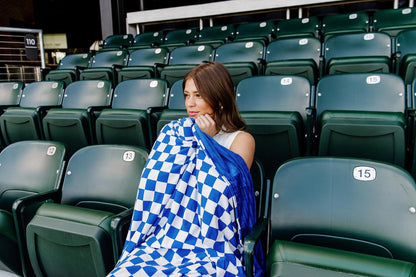 Soft Pink Checkered Dual-Sided Travel Blanket with Carrying Bag