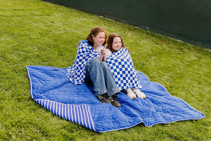 Soft Pink Checkered Dual-Sided Travel Blanket with Carrying Bag