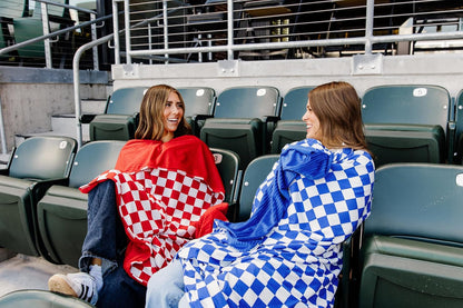Soft Pink Checkered Dual-Sided Travel Blanket with Carrying Bag