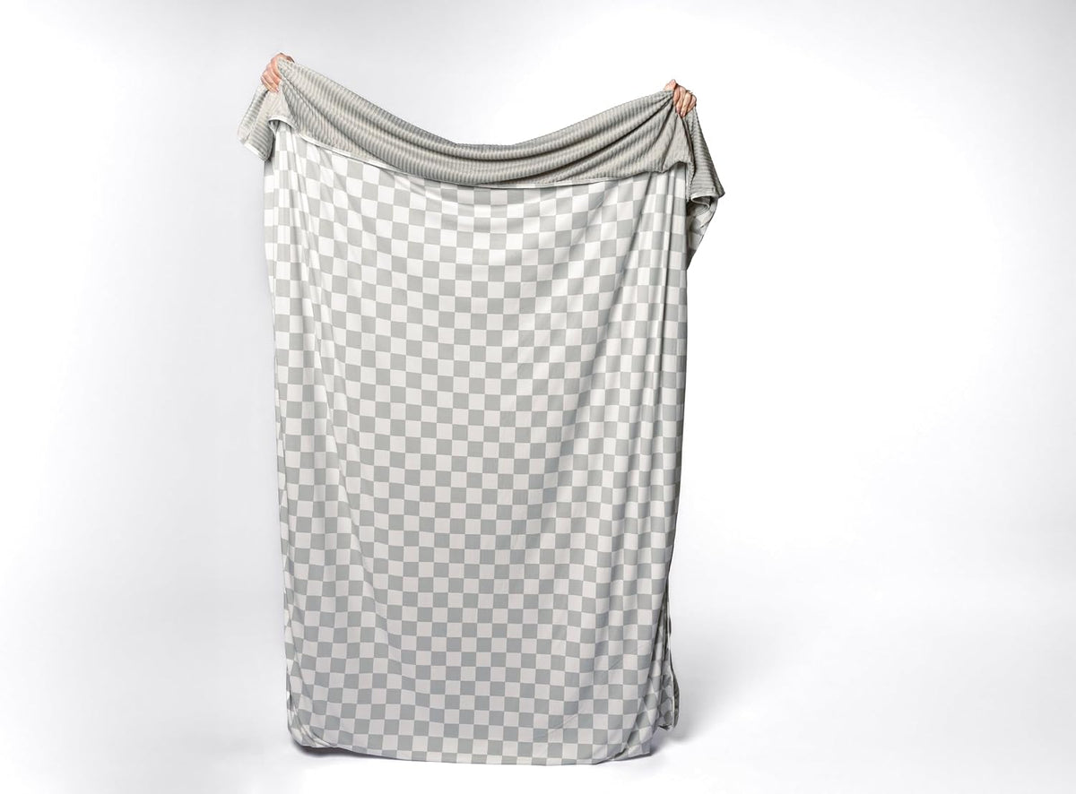 Soft Pink Checkered Dual-Sided Travel Blanket with Carrying Bag