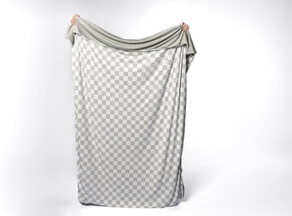 Soft Pink Checkered Dual-Sided Travel Blanket with Carrying Bag