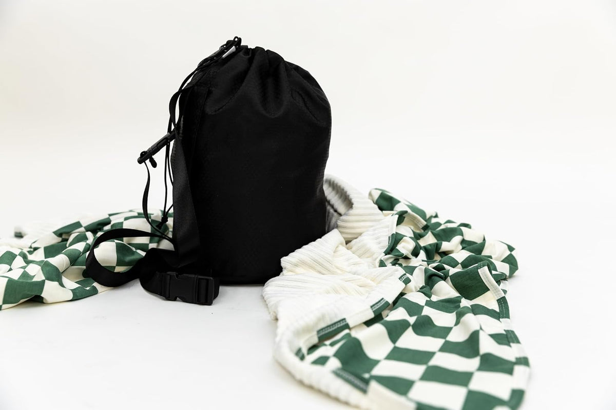Soft Pink Checkered Dual-Sided Travel Blanket with Carrying Bag