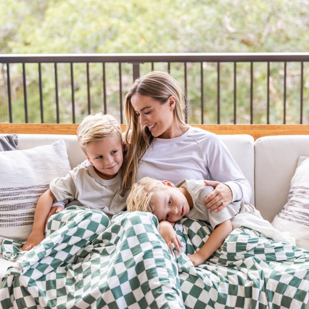 Soft Pink Checkered Dual-Sided Travel Blanket with Carrying Bag