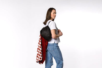 Soft Pink Checkered Dual-Sided Travel Blanket with Carrying Bag