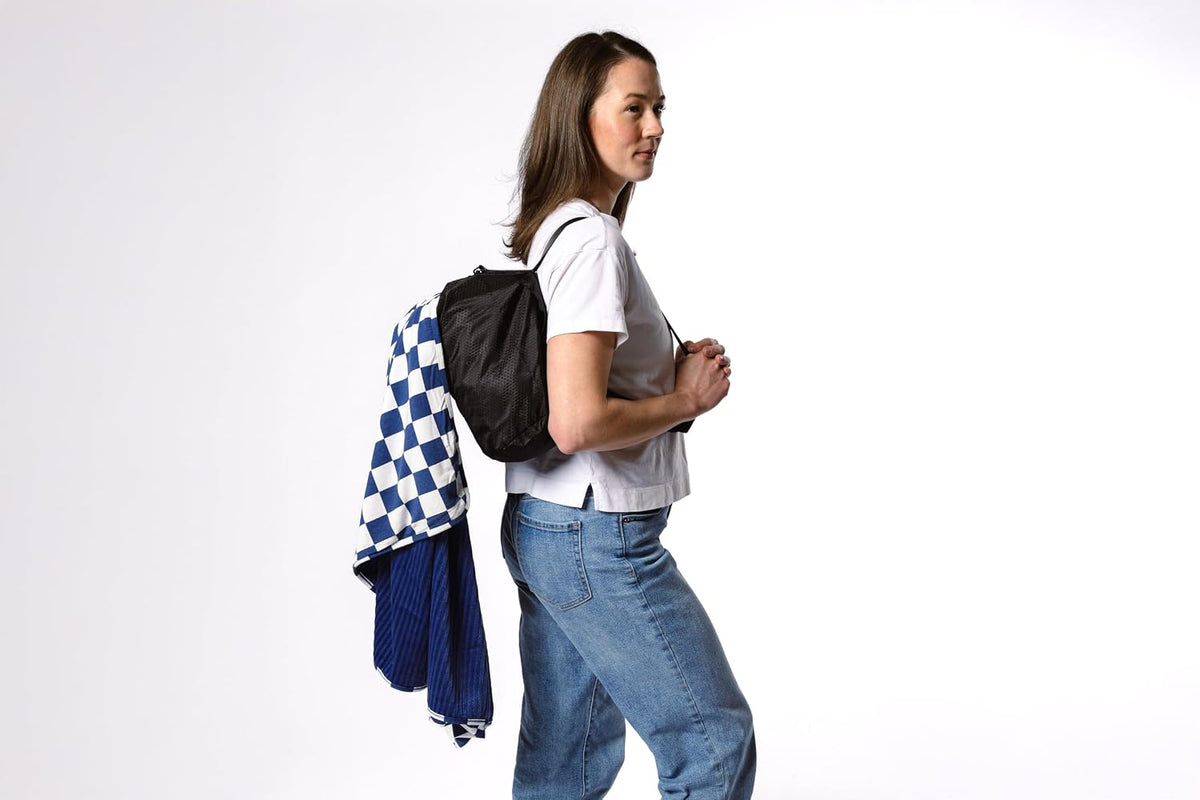 Soft Pink Checkered Dual-Sided Travel Blanket with Carrying Bag