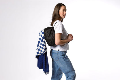 Soft Pink Checkered Dual-Sided Travel Blanket with Carrying Bag
