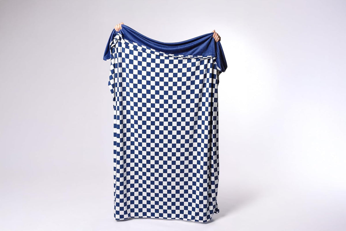 Soft Pink Checkered Dual-Sided Travel Blanket with Carrying Bag