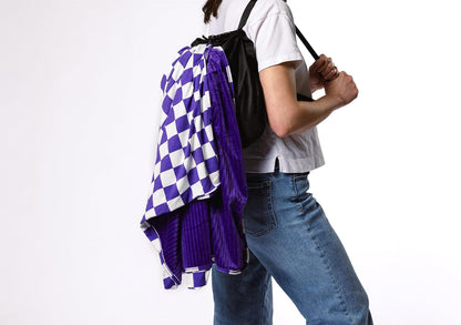 Soft Pink Checkered Dual-Sided Travel Blanket with Carrying Bag