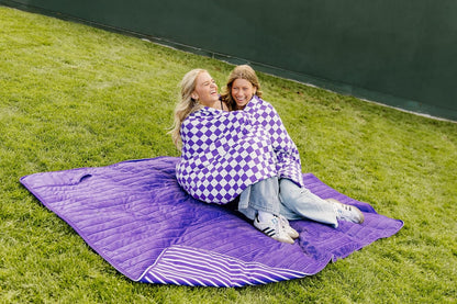 Soft Pink Checkered Dual-Sided Travel Blanket with Carrying Bag
