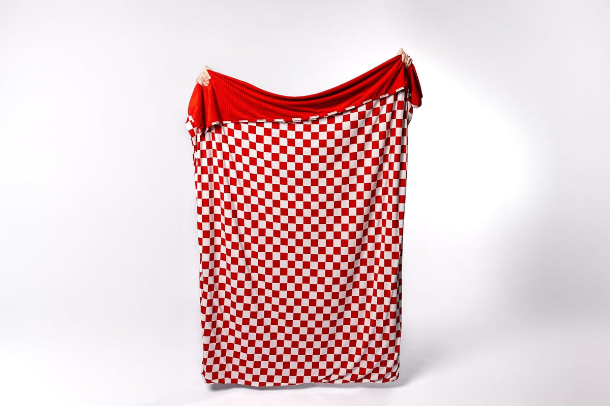 Soft Pink Checkered Dual-Sided Travel Blanket with Carrying Bag