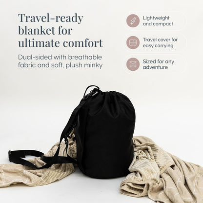 Soft Pink Checkered Dual-Sided Travel Blanket with Carrying Bag