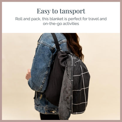 Soft Pink Checkered Dual-Sided Travel Blanket with Carrying Bag