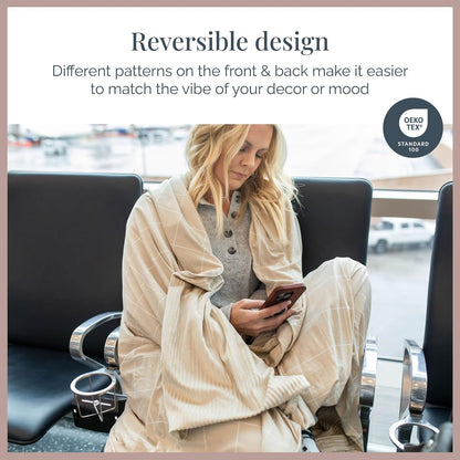 Soft Pink Checkered Dual-Sided Travel Blanket with Carrying Bag