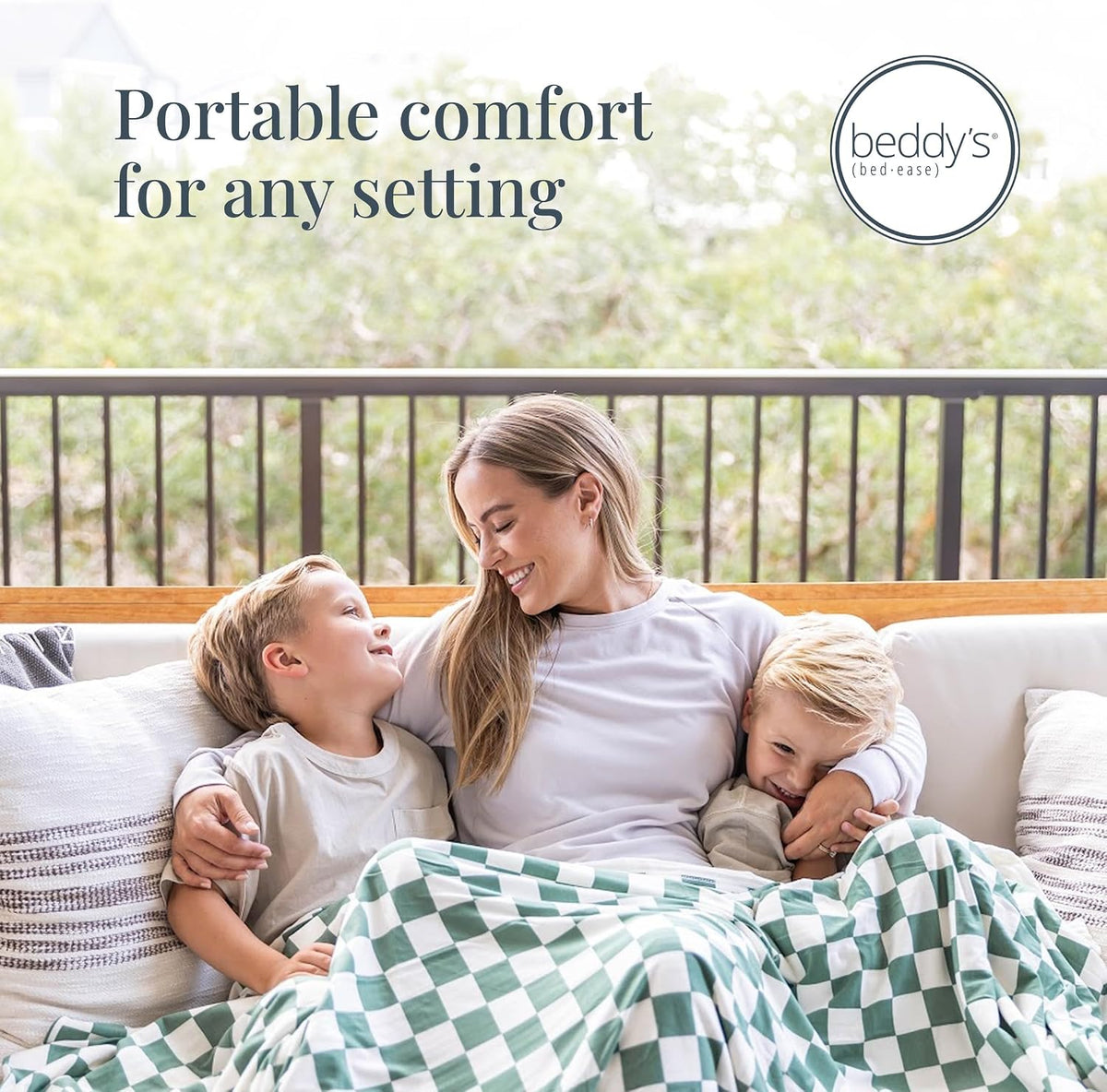 Soft Pink Checkered Dual-Sided Travel Blanket with Carrying Bag