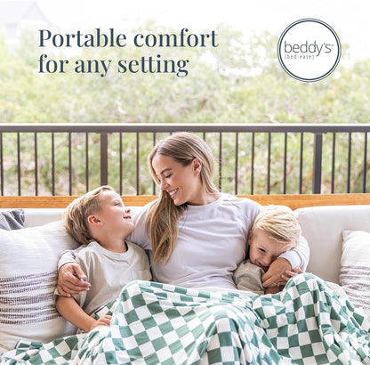 Soft Pink Checkered Dual-Sided Travel Blanket with Carrying Bag