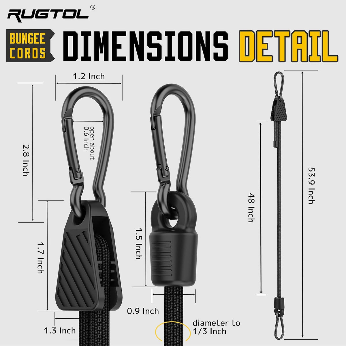 Adjustable Bungee Cords with Hooks, Heavy Duty Outdoor Carabiner Bungee Cord, Black Super Elastic Bungee Straps Easily Adjust from 7" to 48", Great for Cargo, Camping, Bike Racks, Tents