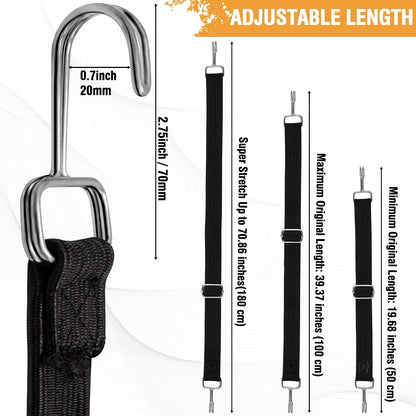 Adjustable Bungee Cords with Hooks, Heavy Duty Outdoor Carabiner Bungee Cord, Black Super Elastic Bungee Straps Easily Adjust from 7" to 48", Great for Cargo, Camping, Bike Racks, Tents