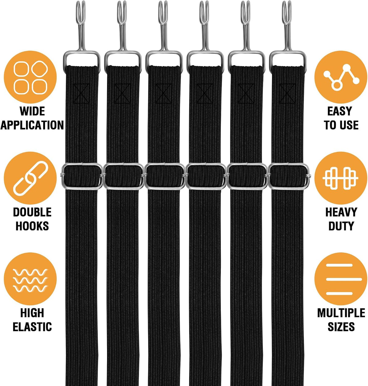 Adjustable Bungee Cords with Hooks, Heavy Duty Outdoor Carabiner Bungee Cord, Black Super Elastic Bungee Straps Easily Adjust from 7" to 48", Great for Cargo, Camping, Bike Racks, Tents