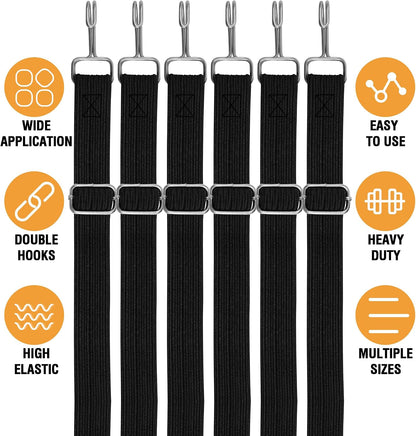 Adjustable Bungee Cords with Hooks, Heavy Duty Outdoor Carabiner Bungee Cord, Black Super Elastic Bungee Straps Easily Adjust from 7" to 48", Great for Cargo, Camping, Bike Racks, Tents