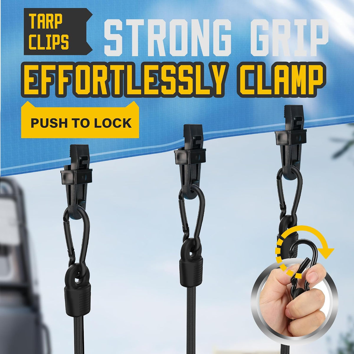 Adjustable Bungee Cords with Hooks, Heavy Duty Outdoor Carabiner Bungee Cord, Black Super Elastic Bungee Straps Easily Adjust from 7" to 48", Great for Cargo, Camping, Bike Racks, Tents