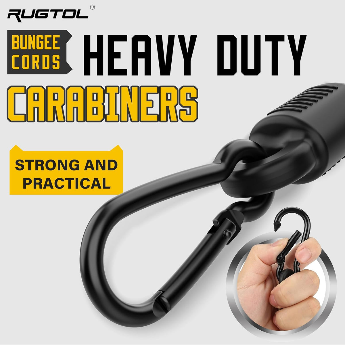 Adjustable Bungee Cords with Hooks, Heavy Duty Outdoor Carabiner Bungee Cord, Black Super Elastic Bungee Straps Easily Adjust from 7" to 48", Great for Cargo, Camping, Bike Racks, Tents