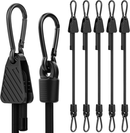 Adjustable Bungee Cords with Hooks, Heavy Duty Outdoor Carabiner Bungee Cord, Black Super Elastic Bungee Straps Easily Adjust from 7" to 48", Great for Cargo, Camping, Bike Racks, Tents