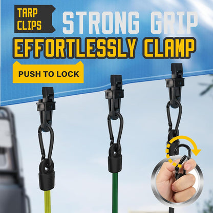 Adjustable Bungee Cords with Hooks, Heavy Duty Outdoor Carabiner Bungee Cord, Black Super Elastic Bungee Straps Easily Adjust from 7" to 48", Great for Cargo, Camping, Bike Racks, Tents