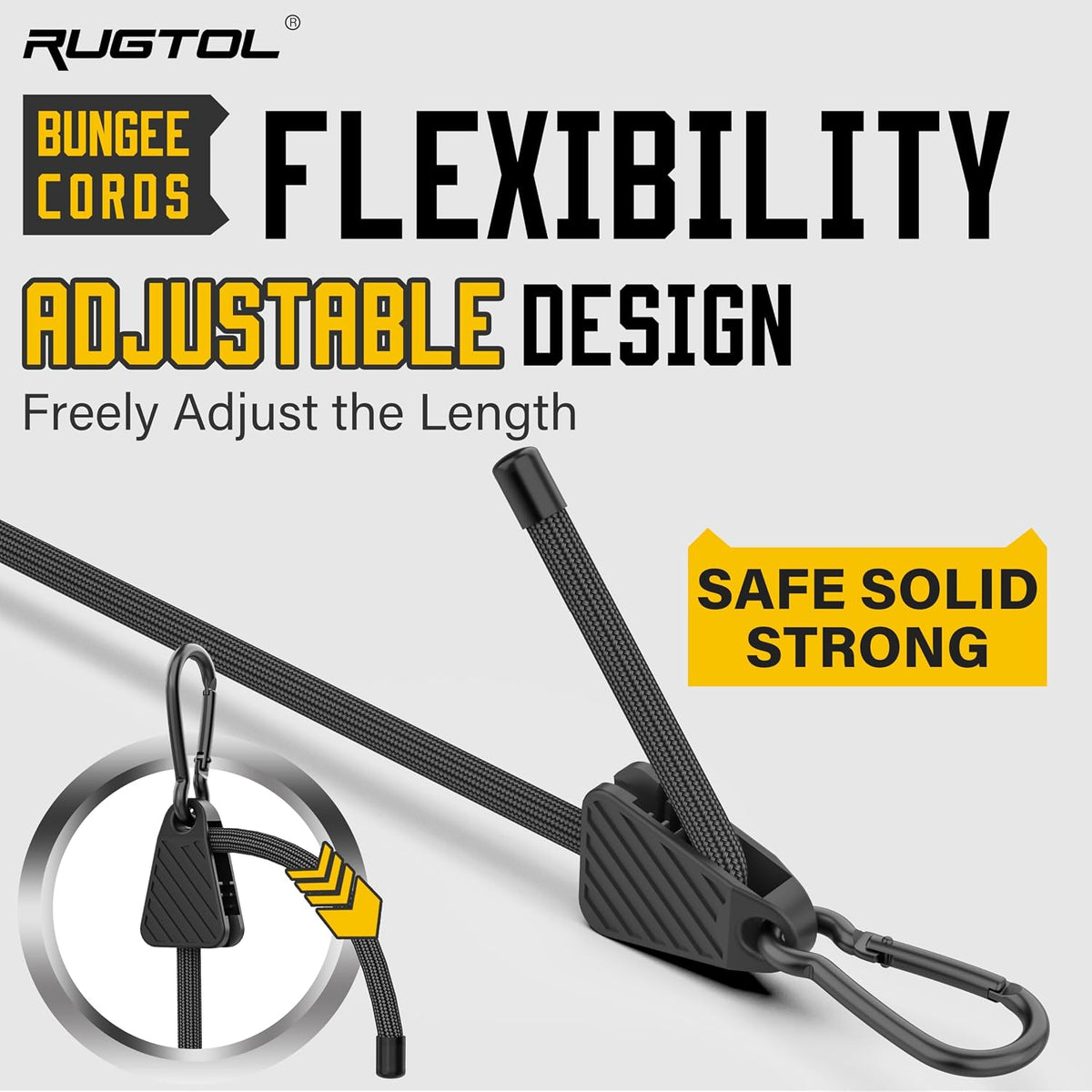 Adjustable Bungee Cords with Hooks, Heavy Duty Outdoor Carabiner Bungee Cord, Black Super Elastic Bungee Straps Easily Adjust from 7" to 48", Great for Cargo, Camping, Bike Racks, Tents