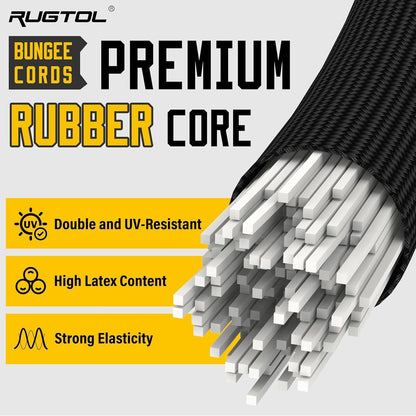 Adjustable Bungee Cords with Hooks, Heavy Duty Outdoor Carabiner Bungee Cord, Black Super Elastic Bungee Straps Easily Adjust from 7" to 48", Great for Cargo, Camping, Bike Racks, Tents