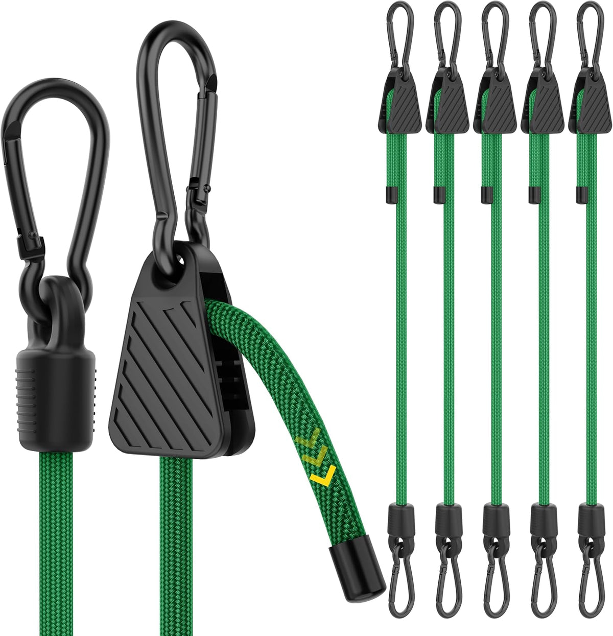 Adjustable Bungee Cords with Hooks, Heavy Duty Outdoor Carabiner Bungee Cord, Black Super Elastic Bungee Straps Easily Adjust from 7" to 48", Great for Cargo, Camping, Bike Racks, Tents