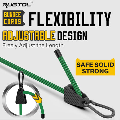 Adjustable Bungee Cords with Hooks, Heavy Duty Outdoor Carabiner Bungee Cord, Black Super Elastic Bungee Straps Easily Adjust from 7" to 48", Great for Cargo, Camping, Bike Racks, Tents