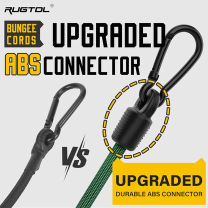 Adjustable Bungee Cords with Hooks, Heavy Duty Outdoor Carabiner Bungee Cord, Black Super Elastic Bungee Straps Easily Adjust from 7" to 48", Great for Cargo, Camping, Bike Racks, Tents
