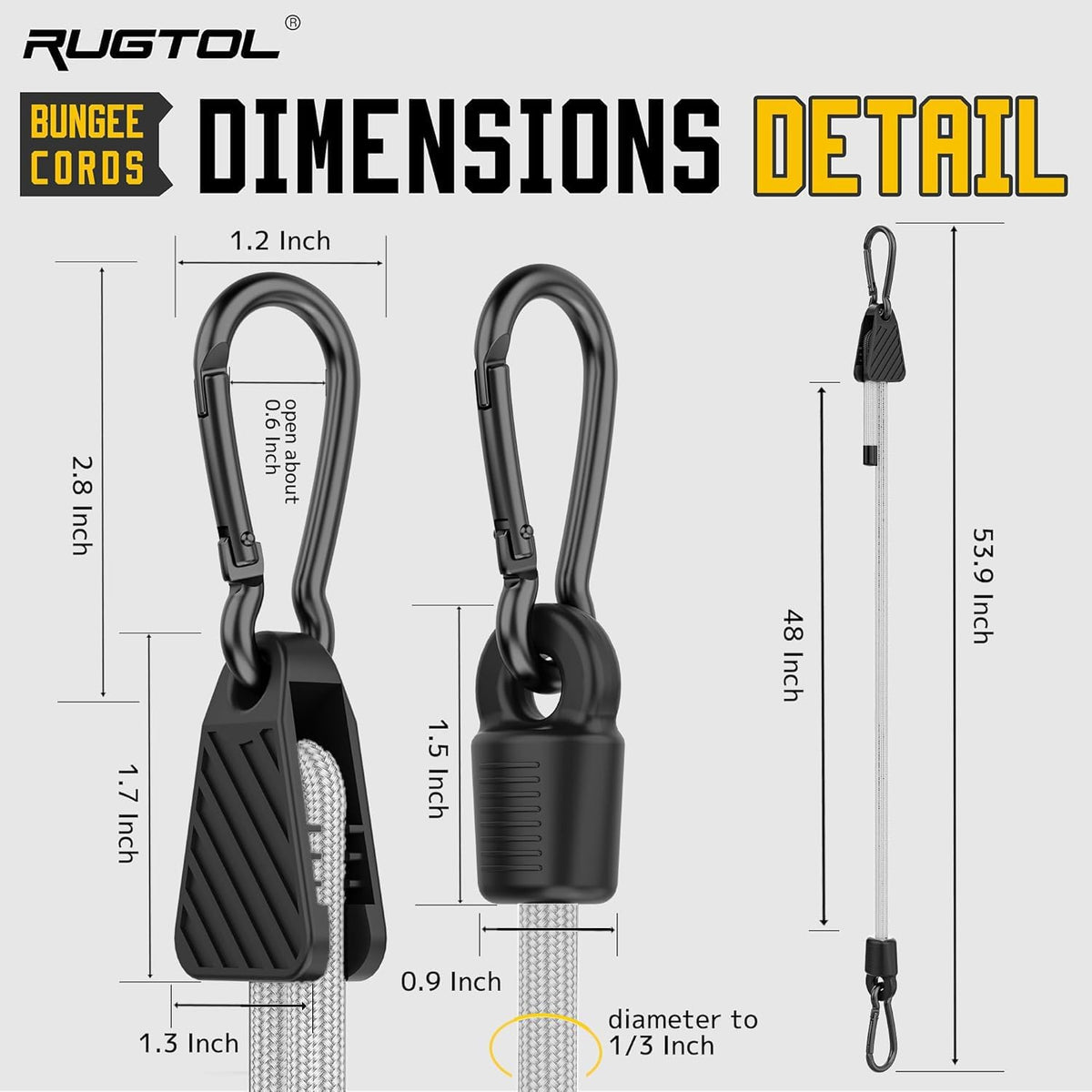 Adjustable Bungee Cords with Hooks, Heavy Duty Outdoor Carabiner Bungee Cord, Black Super Elastic Bungee Straps Easily Adjust from 7" to 48", Great for Cargo, Camping, Bike Racks, Tents