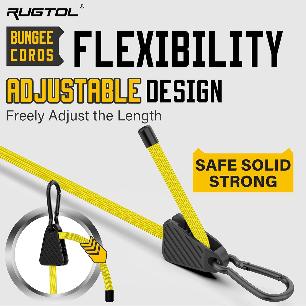 Adjustable Bungee Cords with Hooks, Heavy Duty Outdoor Carabiner Bungee Cord, Black Super Elastic Bungee Straps Easily Adjust from 7" to 48", Great for Cargo, Camping, Bike Racks, Tents