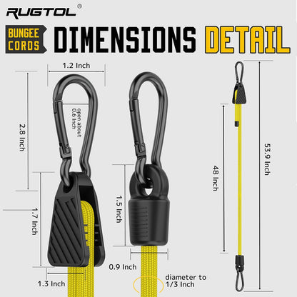 Adjustable Bungee Cords with Hooks, Heavy Duty Outdoor Carabiner Bungee Cord, Black Super Elastic Bungee Straps Easily Adjust from 7" to 48", Great for Cargo, Camping, Bike Racks, Tents